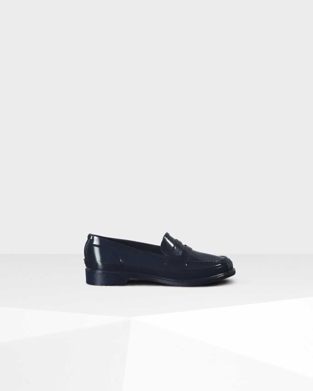 Hunter Women's Original Gloss Penny Loafers Navy,JOHW25130